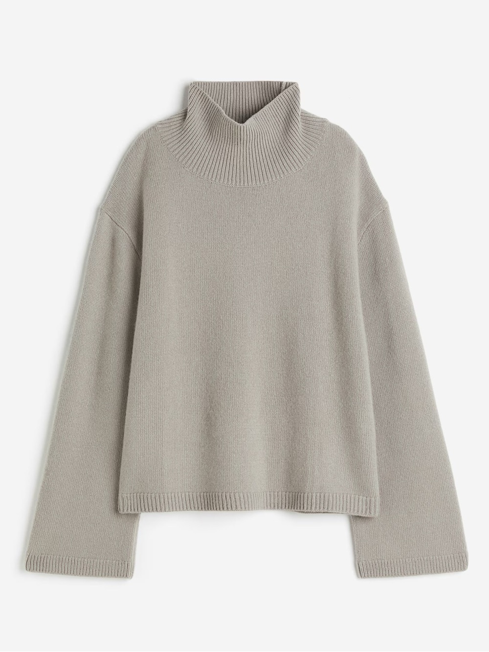 H&M PREMIUM SELECTION WOOL CASHMERE MOCK FUNNEL NECK SWEATER OVERSIZED Taupe XS